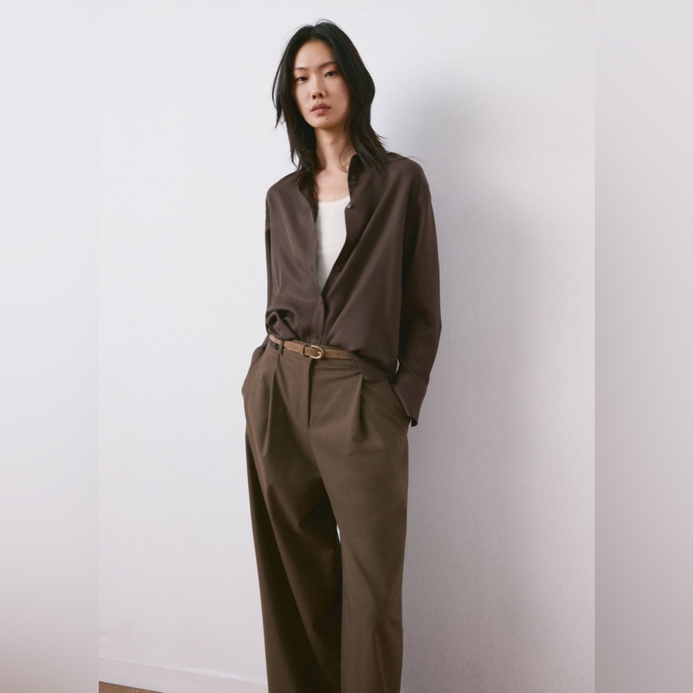 NWT MANGO Straight Lyocell Shirt in Brown